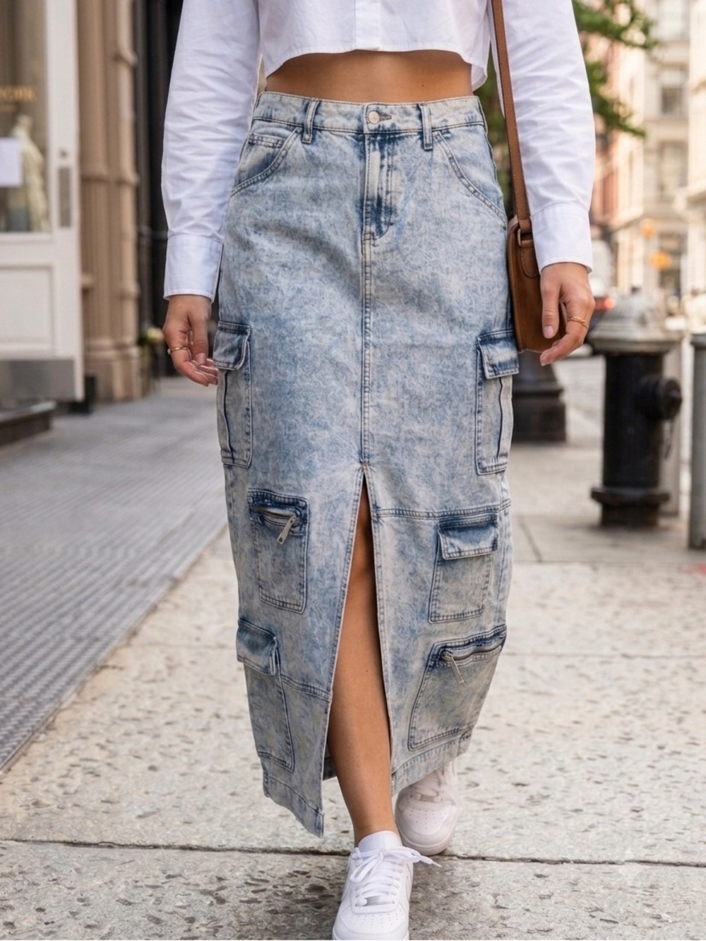 GAP Acid Wash Denim Cargo Maxi Skirt NWT Size 31/12 Y2K Utility StreetStyle